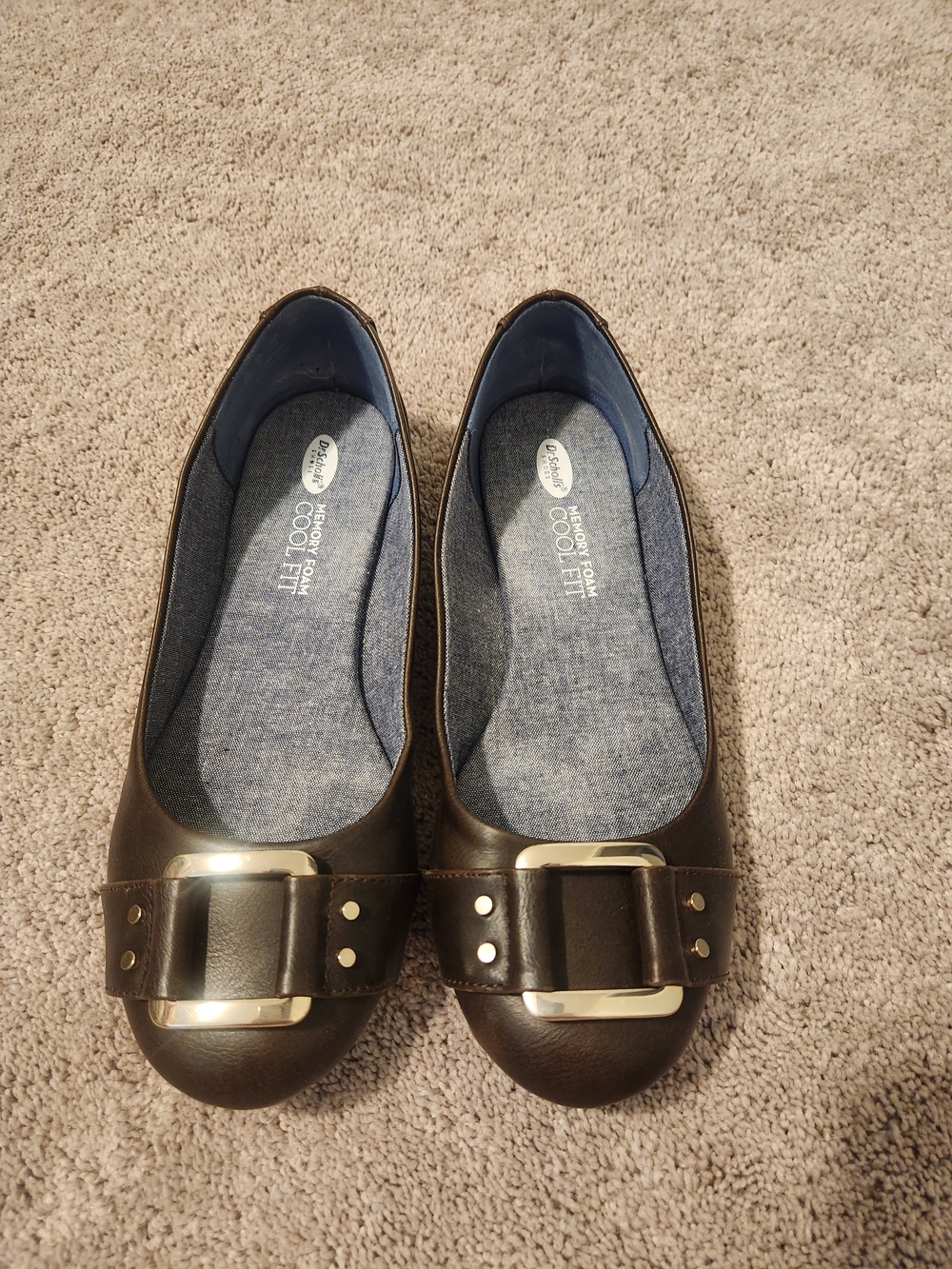 Dr. Scholl's Brown Leather Buckle Ballet Flats